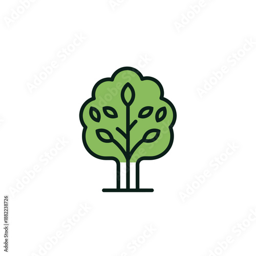 Stylized green tree with sparse leaves and dark outline
