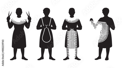 Craftspeople Silhouettes Knitting, Tailoring, and Designing Textiles Isolated on White