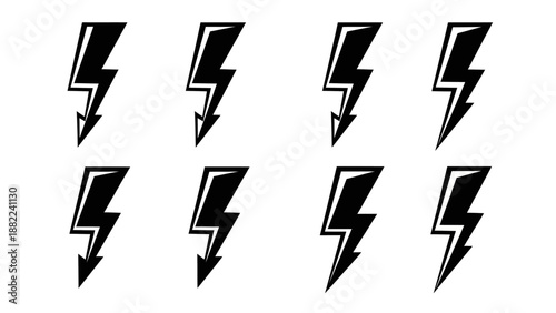 Eight black lightning bolt icons on white background vector graphic symbols