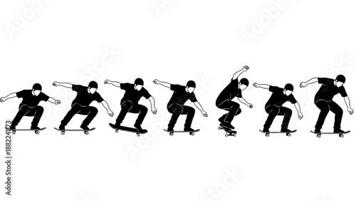 Skateboarder in motion sequence silhouette graphic illustration