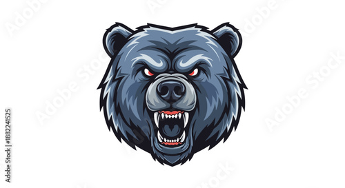 Intense grizzly bear head illustration angry expression isolated on white