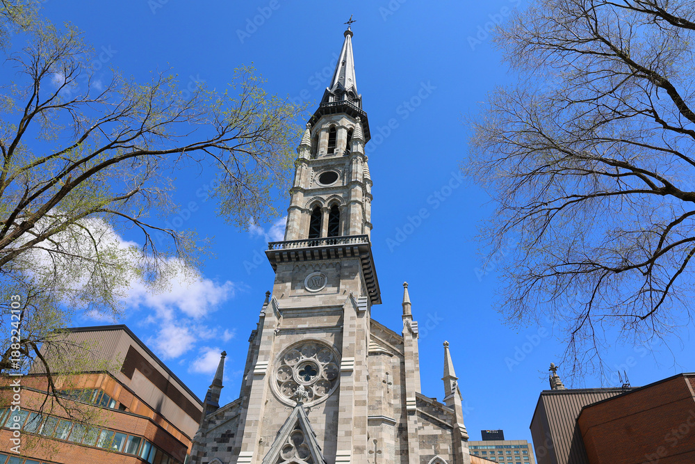 Fototapeta premium Bell tower Saint-Jacques Cathedral was the Roman Catholic cathedral in Montreal from 1825 to 1852 named for St. James the Greater now Universite du Quebec a Montreal