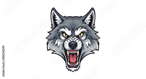 Fierce wolf illustration with snarling expression on a white background