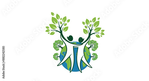 People embracing nature concept with earth and trees logo design