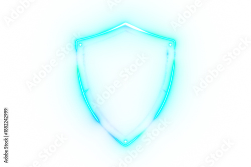 Glowing blue neon cyber security shield icon isolated on transparent background. Big data and technology concept. Digital cyberspace protection design element. 