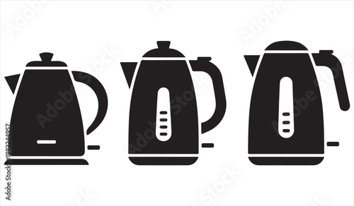 Black kettle icons collection isolated on white background