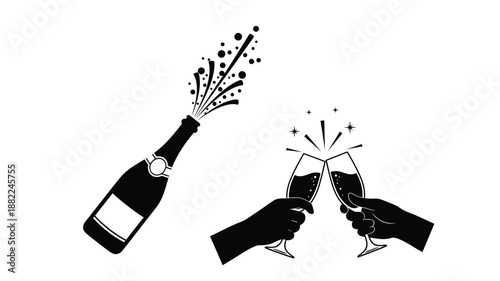 Celebratory champagne bottle and glasses with sparkling effects a toast to joy and success