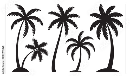 Black palm tree icons collection isolated on white background