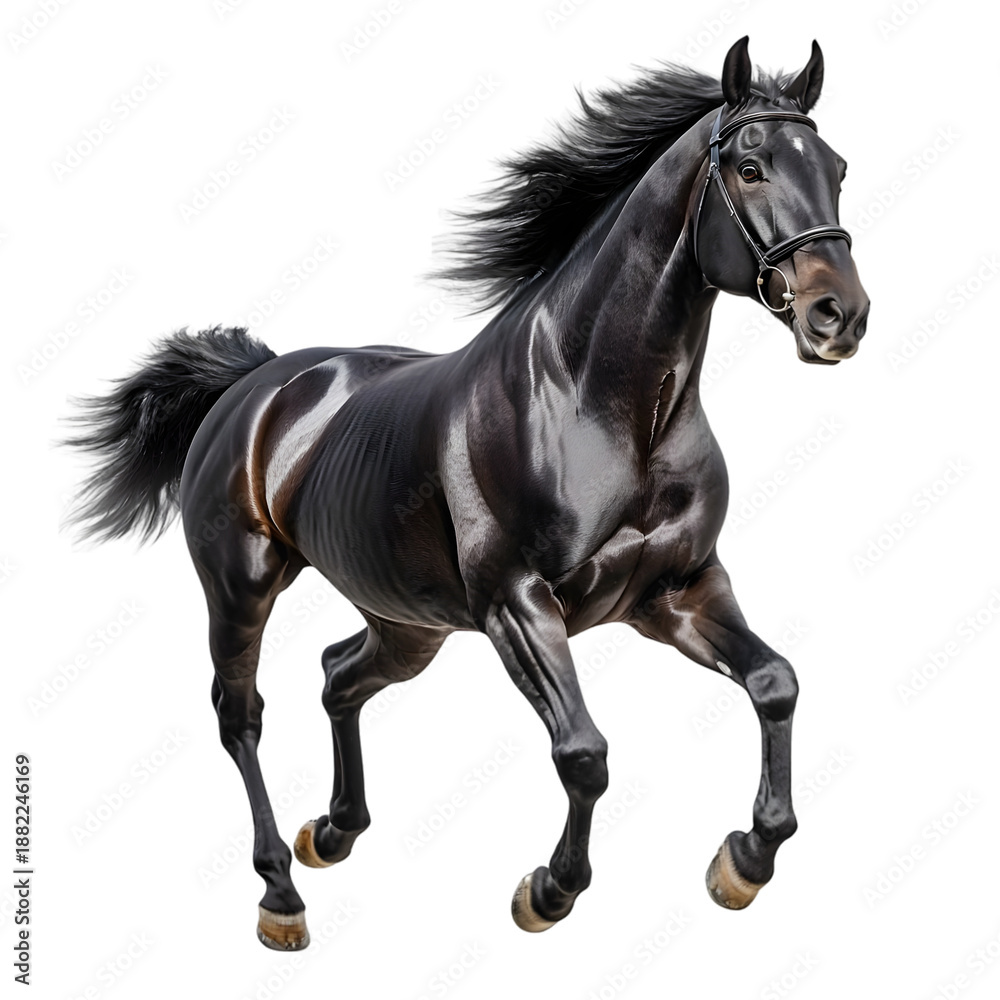 Obraz premium Black horse galloping in motion