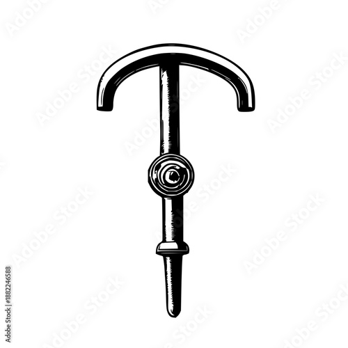 Black line art illustration of a classic window crank handle on a crisp white background, ideal for design concepts and mechanical engineering tutorials