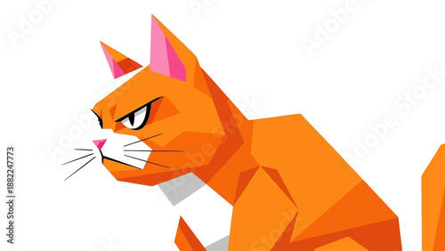 An orange cat illustration displaying anger with geometric shapes and bold lines viewed from the side