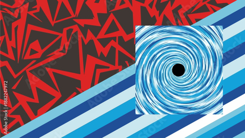 People watching a swirling vortex in an abstract landscape