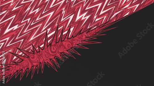 Digital artwork of a red spiky creature with zigzag patterns on a black background illustration