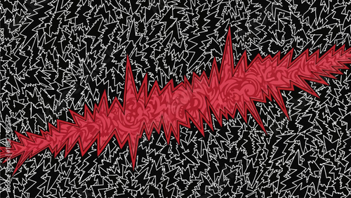 Digital artwork of a red spiky creature on a black and grey patterned background from a top viewpoint