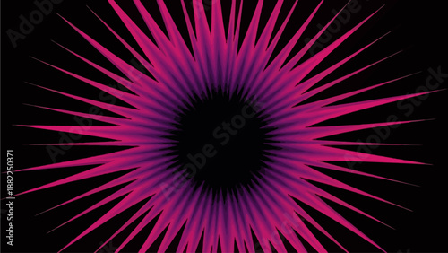Vibrant pink and purple rays radiating outward from a central black void in a digital illustration