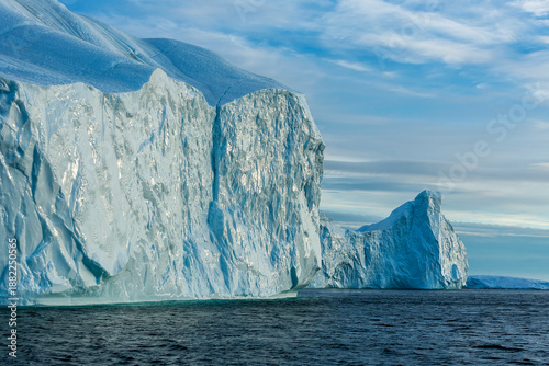 Photos Massive Iceberg Wall During Midnight Sun in Disco Bay Near Ilulissat, Greenland,