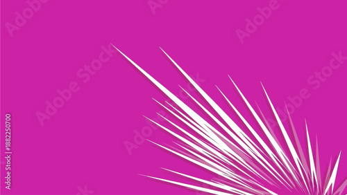 Dynamic white palm fronds illustration on magenta background viewed from a 45-degree angle
