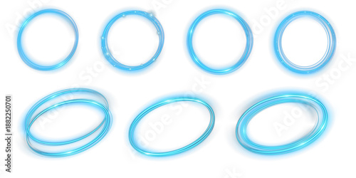 Blue overlapping glowing circles on a deep dark background with speed-motion blur and dynamic movement effect perfect for futuristic visuals, digital backgrounds and motion-themed vector compositions
