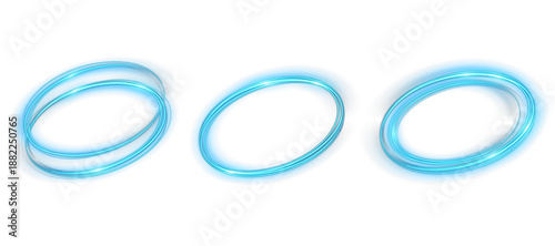 Obraz na plátne Soft blue neon swirl with floating circular glow trails and subtle motion haze o