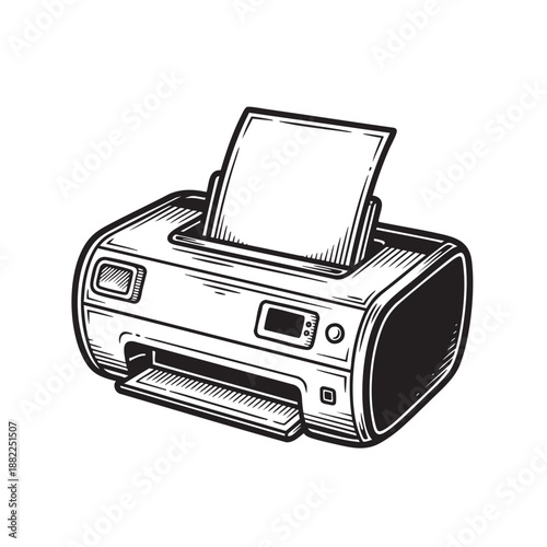 Classic Desktop Printer Engraving Vector Art Ideal for Office, Technology, and Printing Industry Documentation