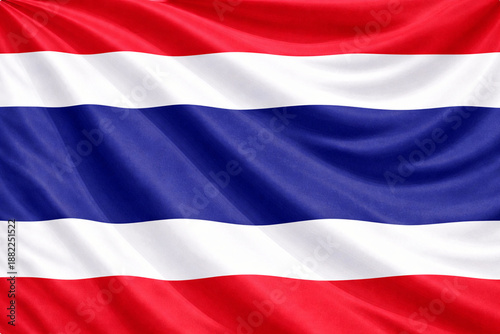 Waving Thailand National Flag in Horizontal Orientation with Realistic Fabric Texture