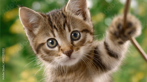 Wallpaper Mural Curious Kitten Exploring a Stick in Green Garden Torontodigital.ca