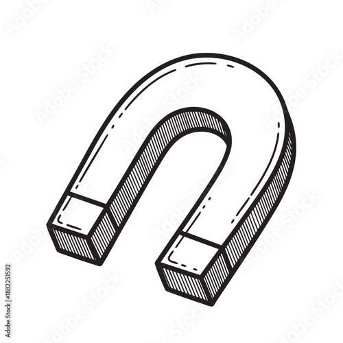 Engraved Horseshoe Magnet Icon: Symbolizing Science, Physics, Attraction, and Magnetic Force.