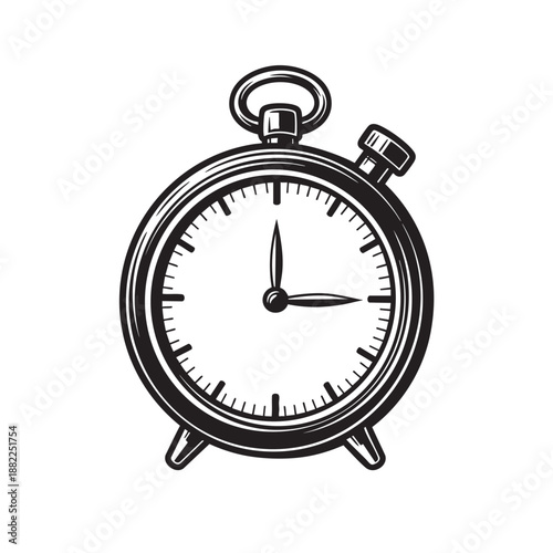 Retro Hand Drawn Alarm Clock Icon Signifying Urgency, Deadline, and Time Constraints