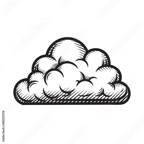 Engraved Style Icon of a Fluffy Cumulus Cloud Representing Weather, Sky, or Cloud Computing Technology