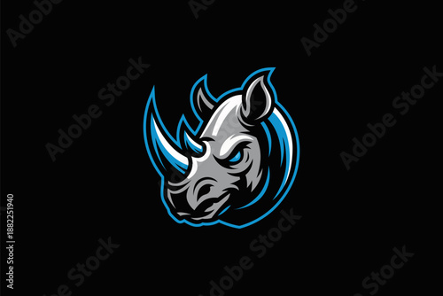 Strong rhino mascot logo representing power, resilience, and leadership.
