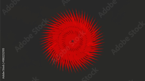Vibrant red sunburst radiates outward from the center, digital artwork, abstract illustration