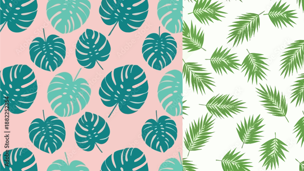 Fototapeta premium Tropical leaves pattern illustration showcasing steven's artistic style with varied foliage and contrasting colors