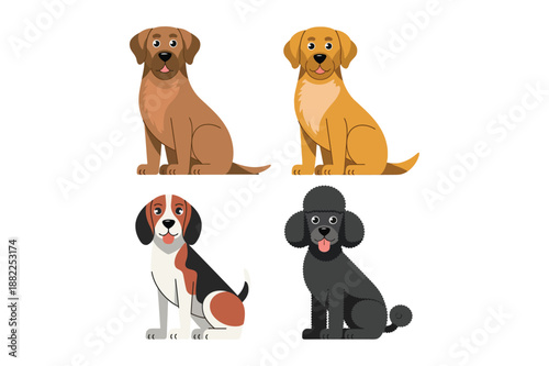 Cute cartoon dog breeds sitting collection vector art