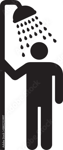 Black and white of a person showering with water droplets also transparent background