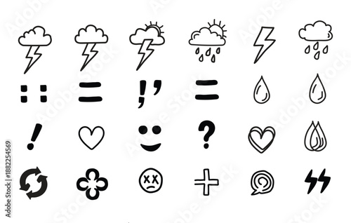 Weather and punctuation icons with emoticon faces