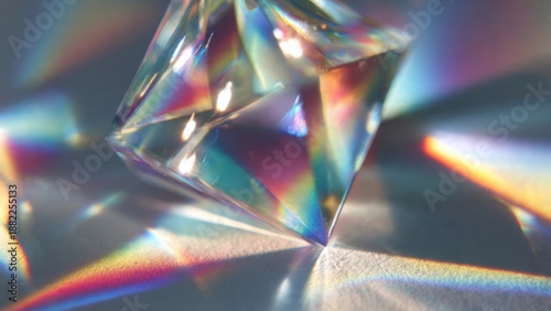 Diamond Prism Refracting Light into Rainbow Spectrum