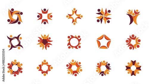Abstract group of people icons in various arrangements vector graphics