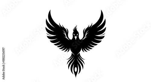 Black phoenix bird logo with spread wings on white background vector design