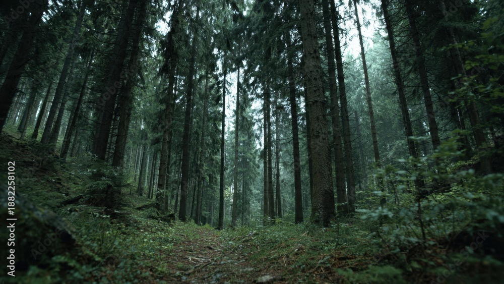 Obraz premium Lush green forest with tall trees