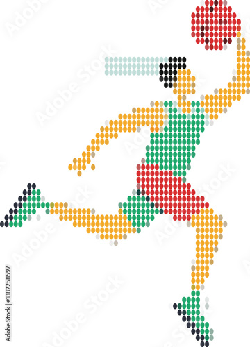 Dotted Basketball Player Dunking on White Background illustration action