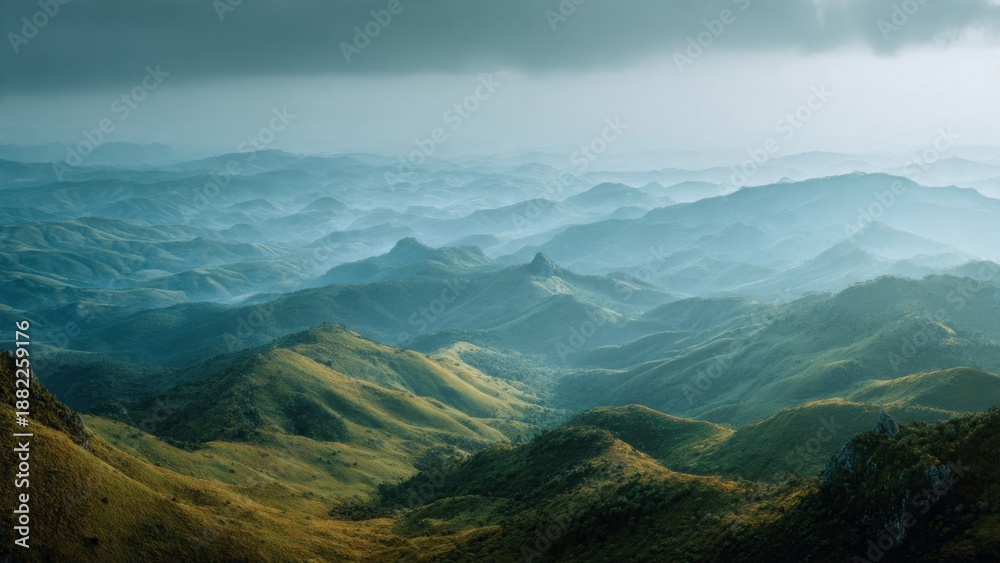 Fototapeta premium Overlook of Green Mountain Range Landscape