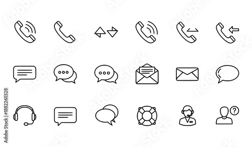 Phone Call and Communication Outline Icon Set Line Vector Symbols for UI Design