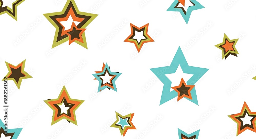 Obraz premium Colorful star pattern on white background with decorative shapes 