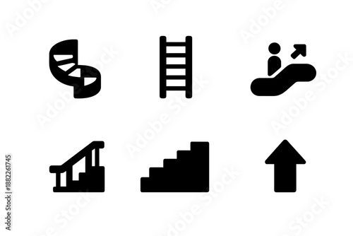 Navigation icons set showing stairs, ladder, escalator, and directional arrow symbols