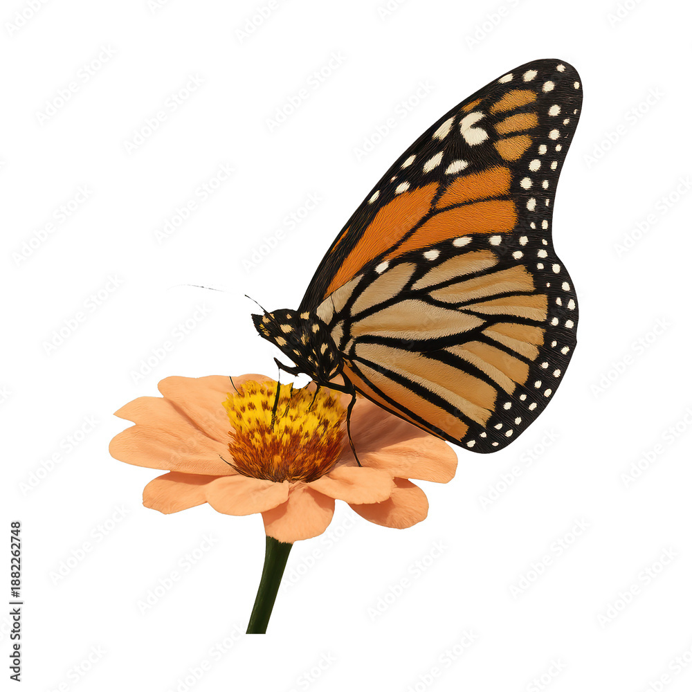 Obraz premium PNG Vibrant butterfly on orange flower