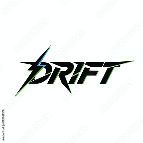 Aggressive Stylized 'Drift' Text with Electric Bolt Design Vector Graphic