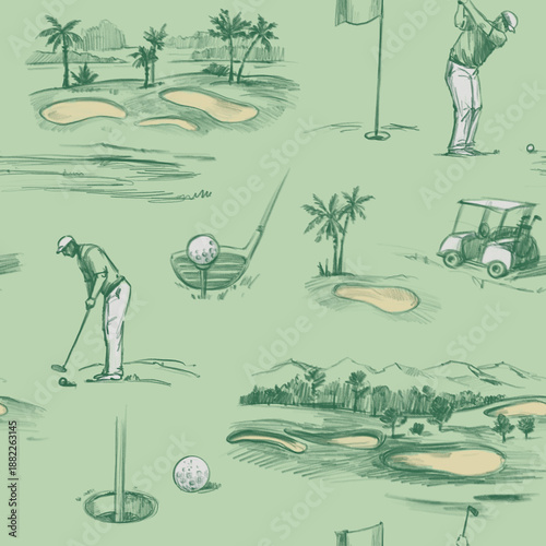 Fotografie Golf sketch seamless pattern