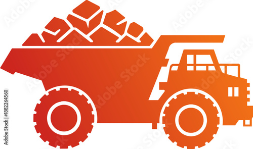 mining dump truck icon loaded with rocks, simple graphic design