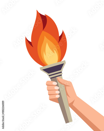 Hand holding flaming torch. Flaming torch in hand icon. Illustration.