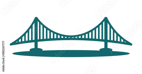A simple illustration of a suspension bridge in teal color on a white background